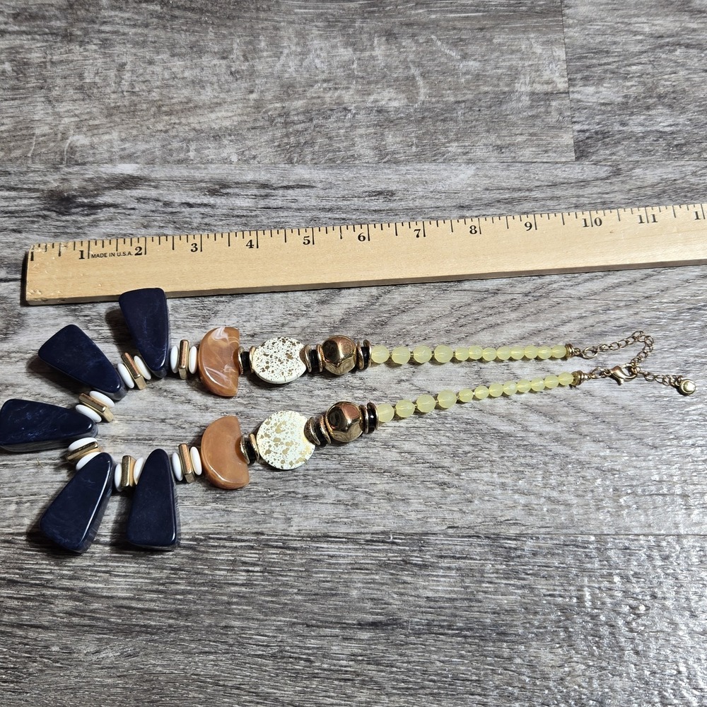 C 1946 Chunky Bead Stone Statement Necklace Costume Jewelry Lobster Claw Clasp - Picture 9 of 13